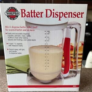 Red Batter Dispenser - Easy Pour Mixing and Dispensing